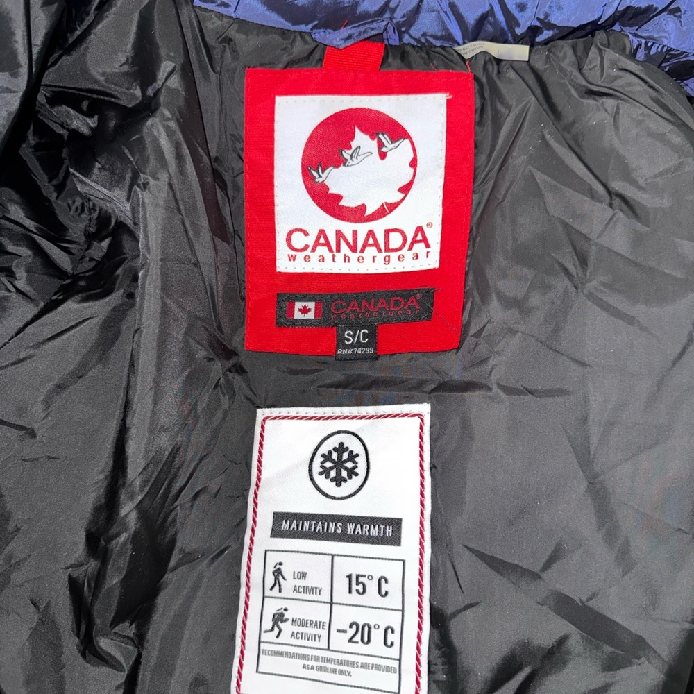 Canada Weathergear Blue Hooded Collared Long Puffer Jacket Full Zip Button S - Picture 5 of 10